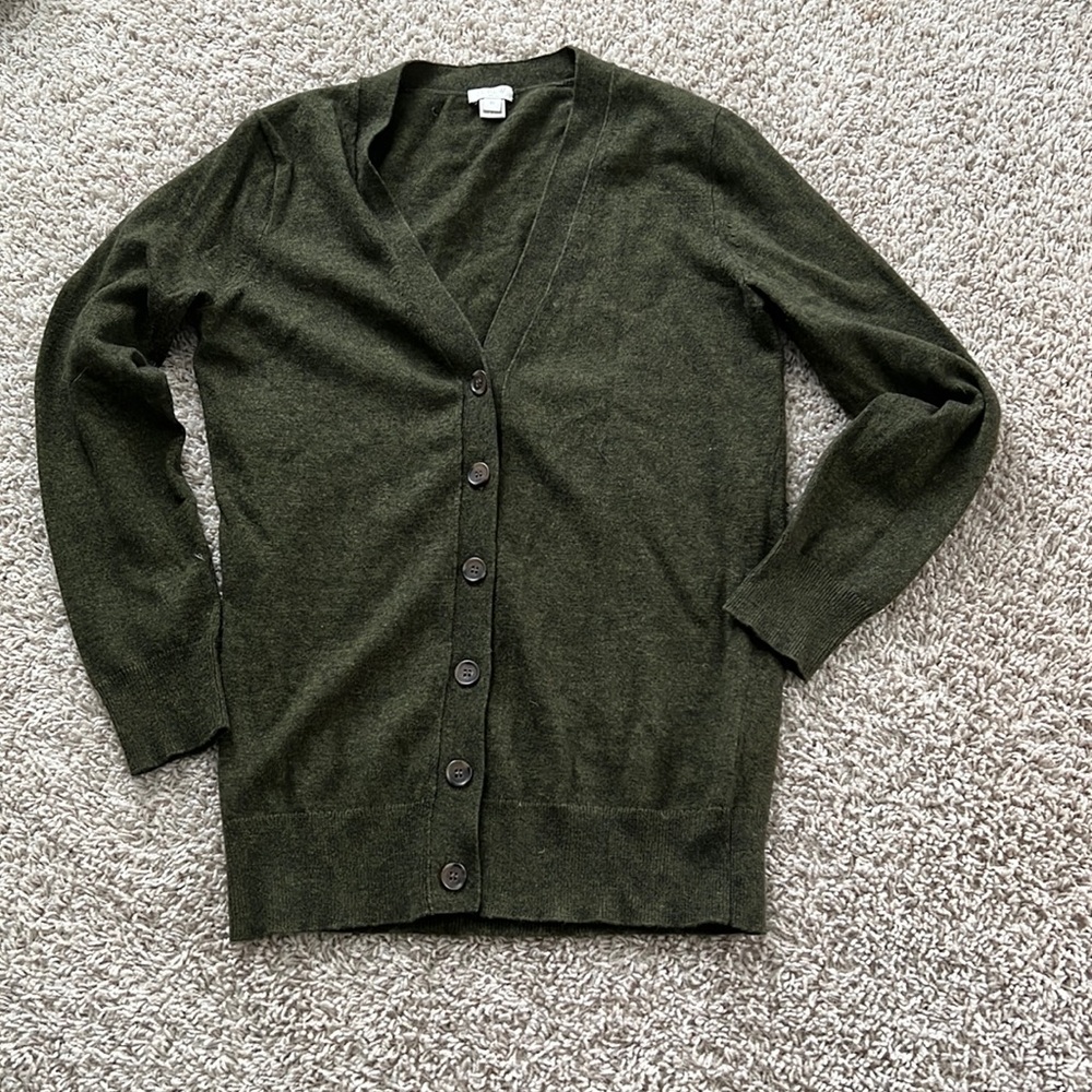 J. Crew Factory Olive Green V-Neck Button Cardigan